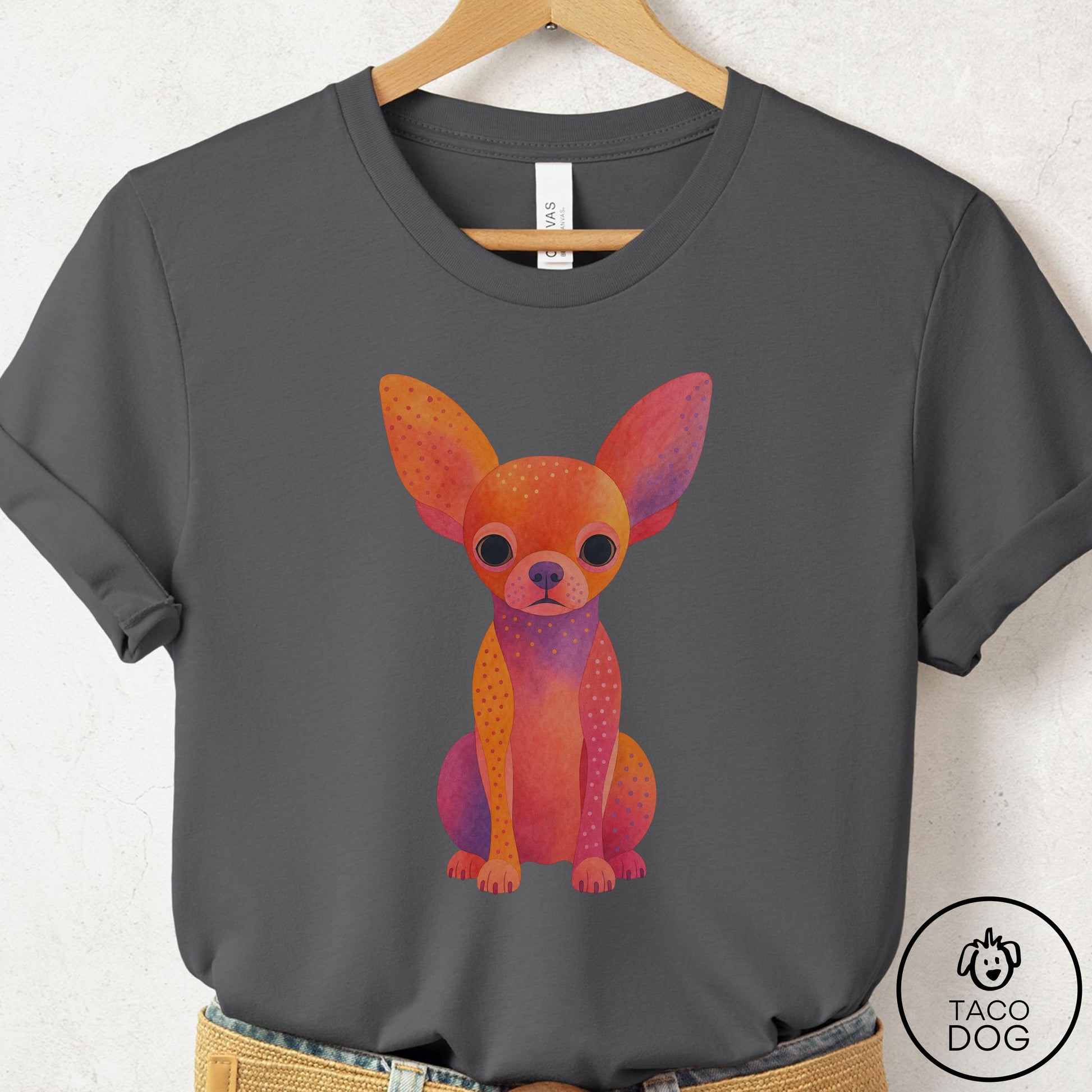 Chihuahua Gouache T-Shirt Asphalt Taco-Dog