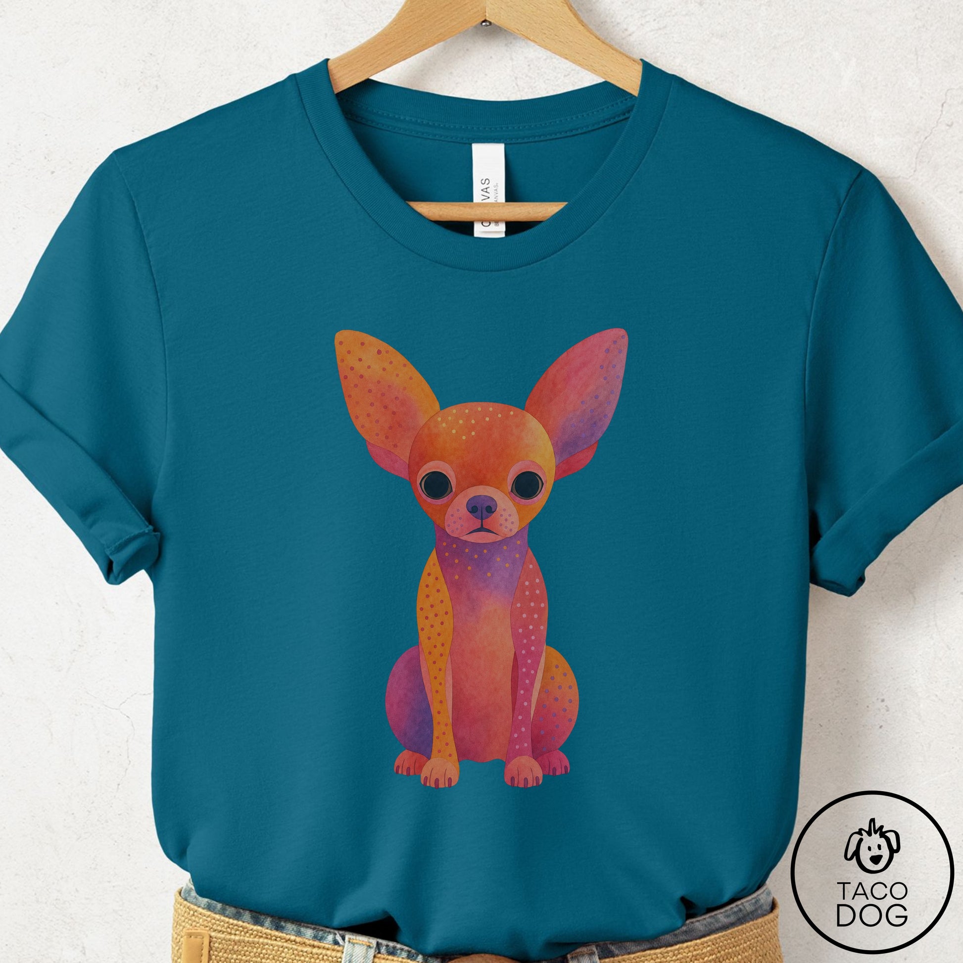 Chihuahua Gouache T-Shirt Deep Teal Taco-Dog