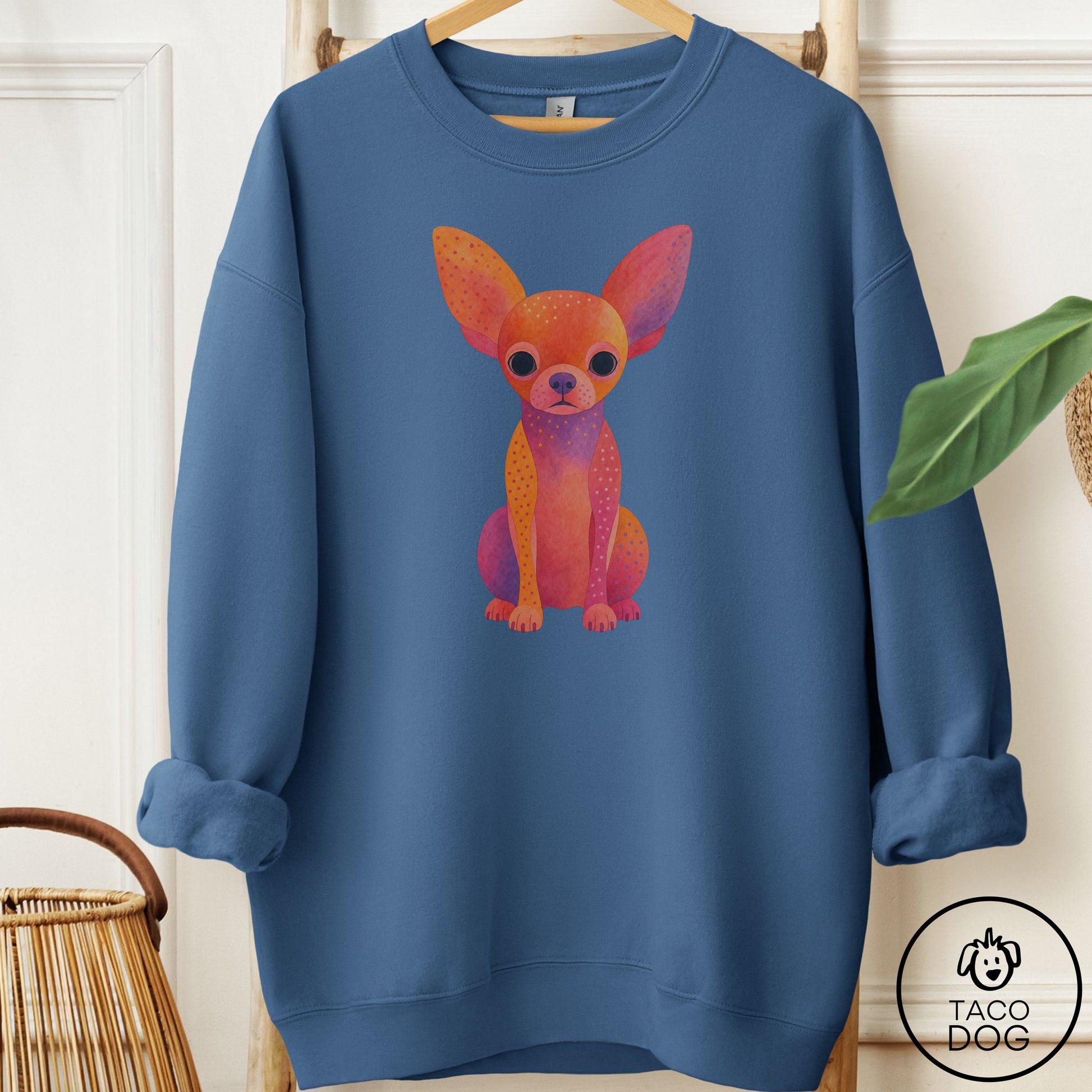 Chihuahua Gouache Sweatshirt Indigo Blue Taco-Dog
