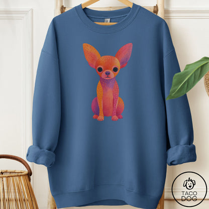 Chihuahua Gouache Sweatshirt Indigo Blue Taco-Dog