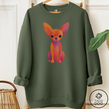 Chihuahua Gouache Sweatshirt Military Green Taco-Dog