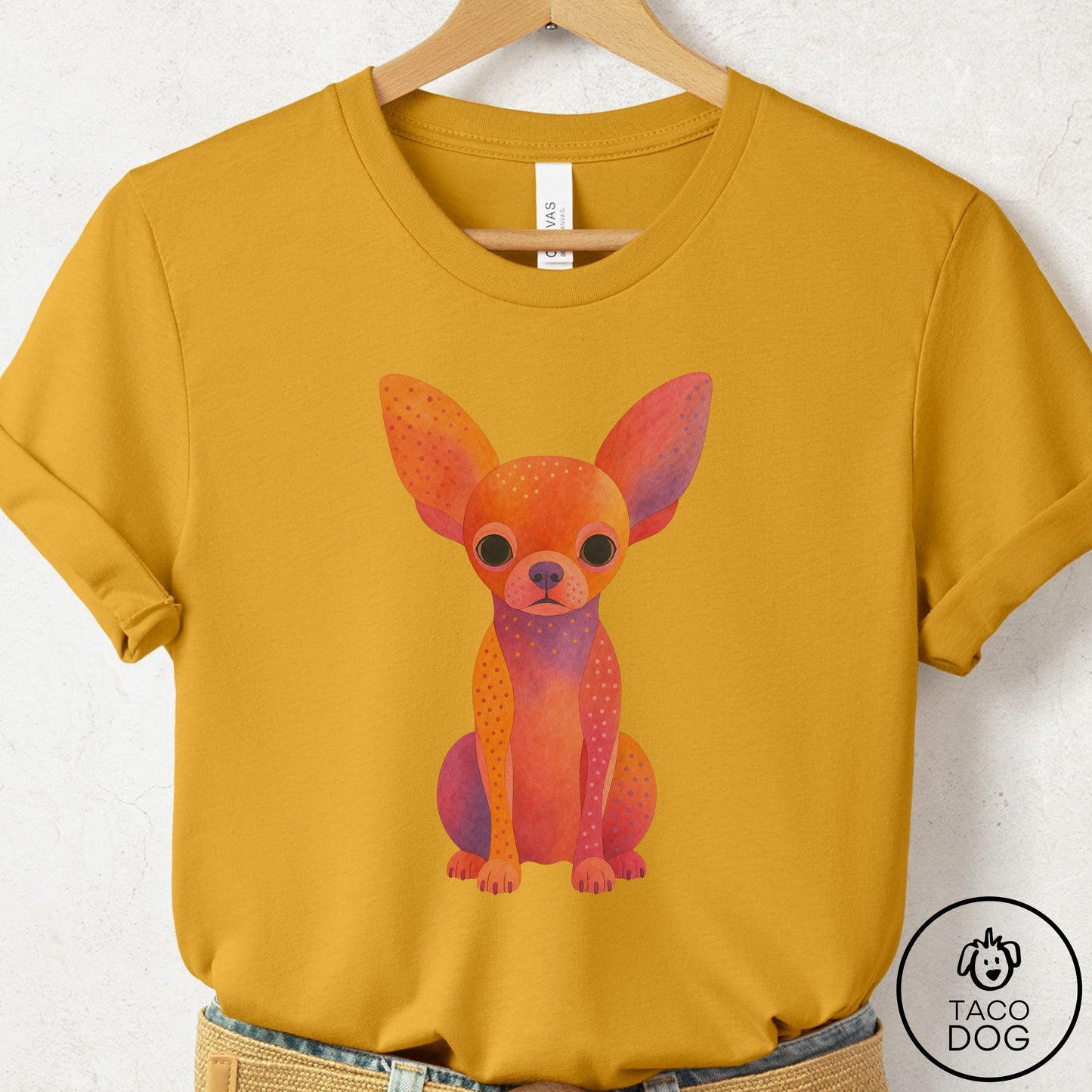 Chihuahua Gouache T-Shirt Mustard Taco-Dog