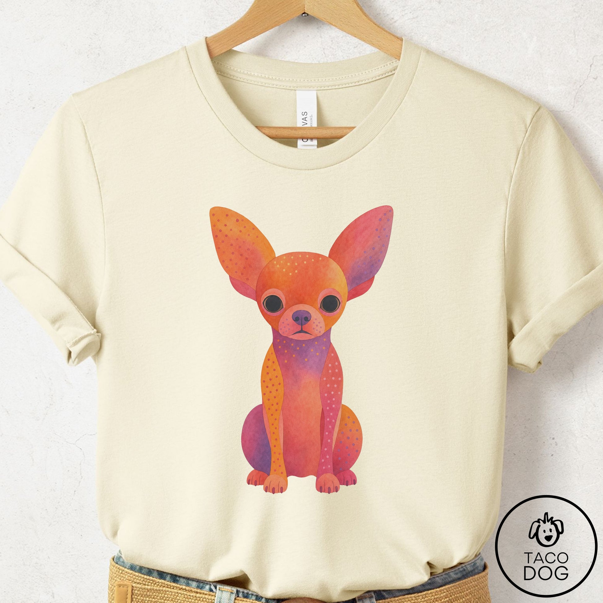 Chihuahua Gouache T-Shirt Natural Taco-Dog
