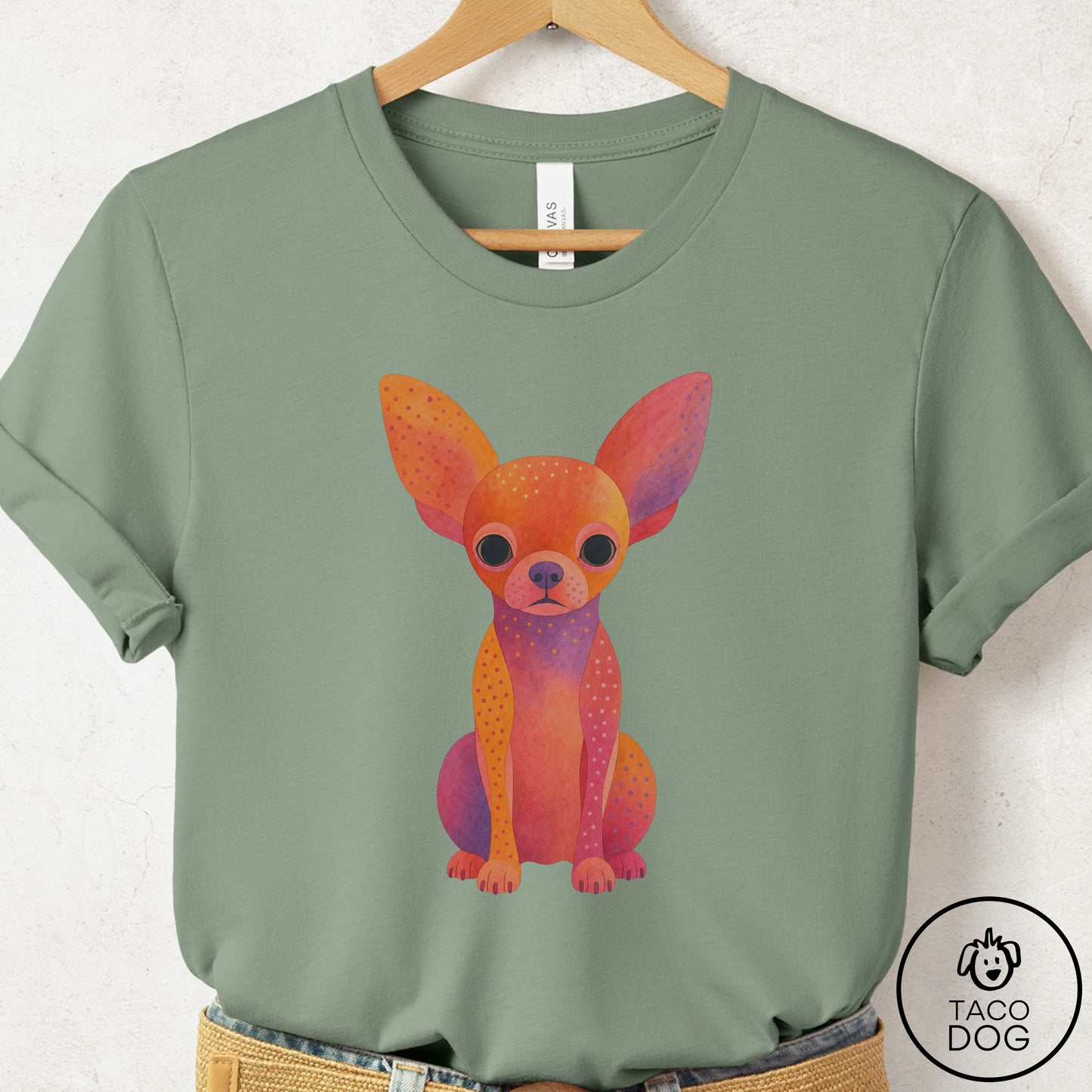 Chihuahua Gouache T-Shirt Sage Taco-Dog