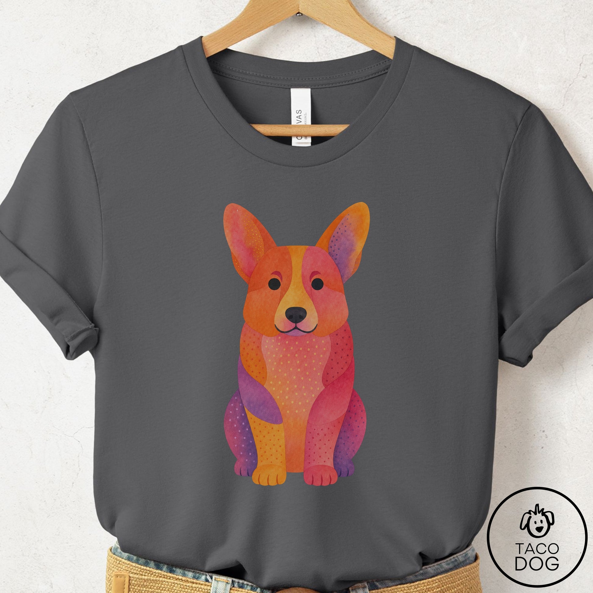 Corgi Gouache T-Shirt Asphalt Taco-Dog