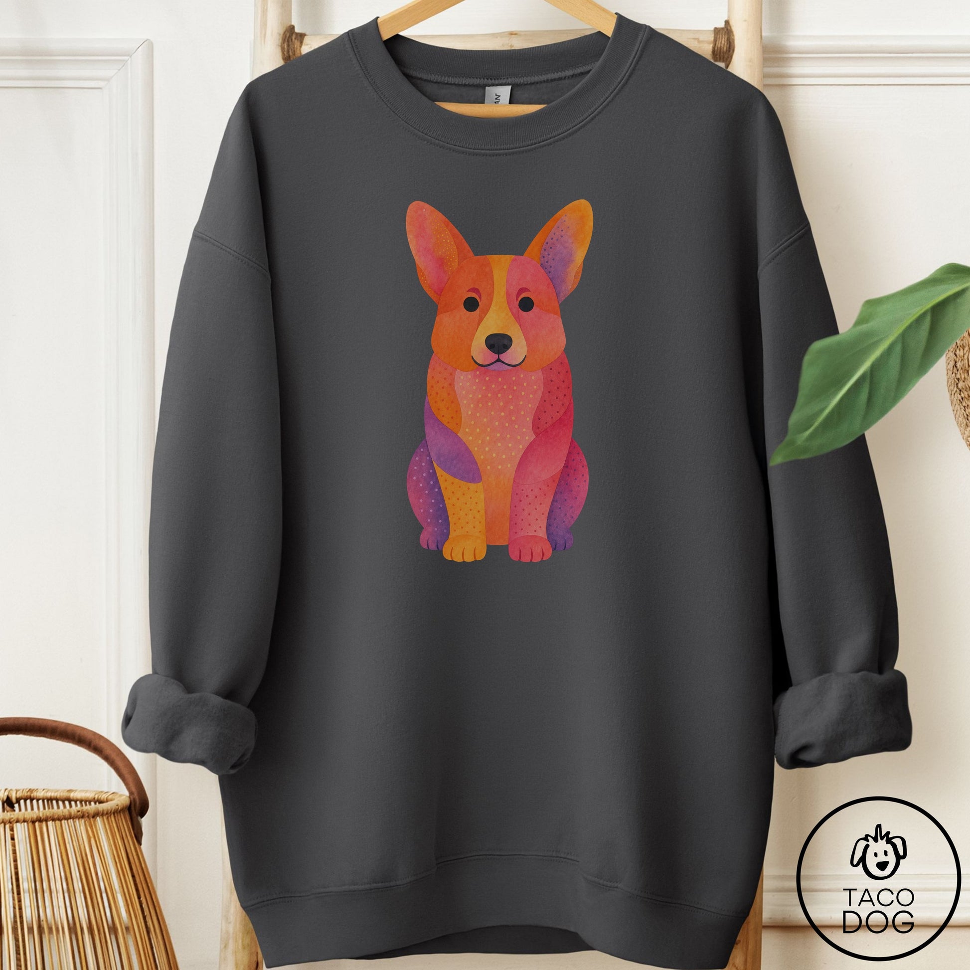 Corgi Gouache Sweatshirt Charcoal Taco-Dog