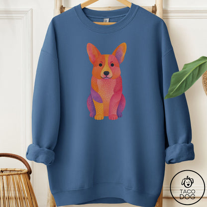 Corgi Gouache Sweatshirt Indigo Blue Taco-Dog