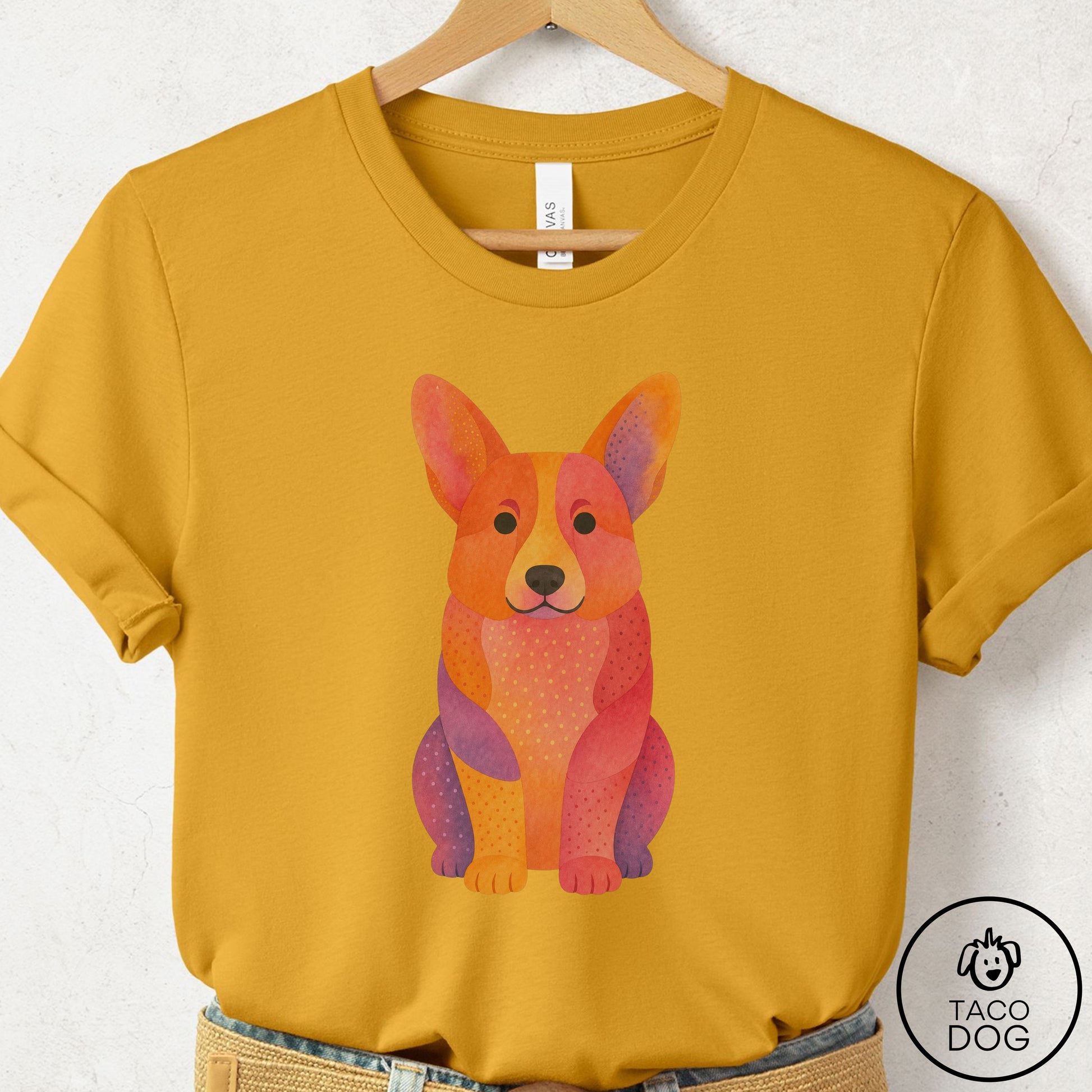 Corgi Gouache T-Shirt Mustard Taco-Dog