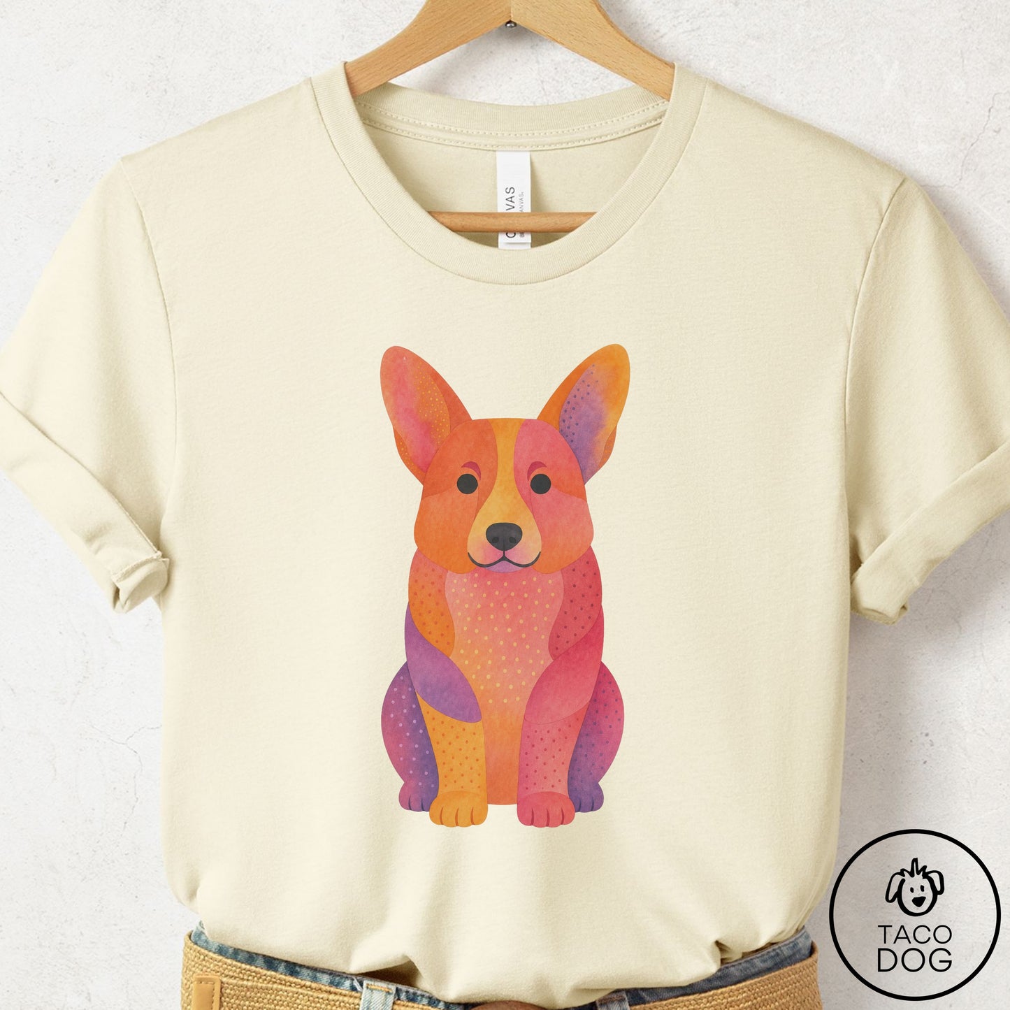Corgi Gouache T-Shirt Natural Taco-Dog