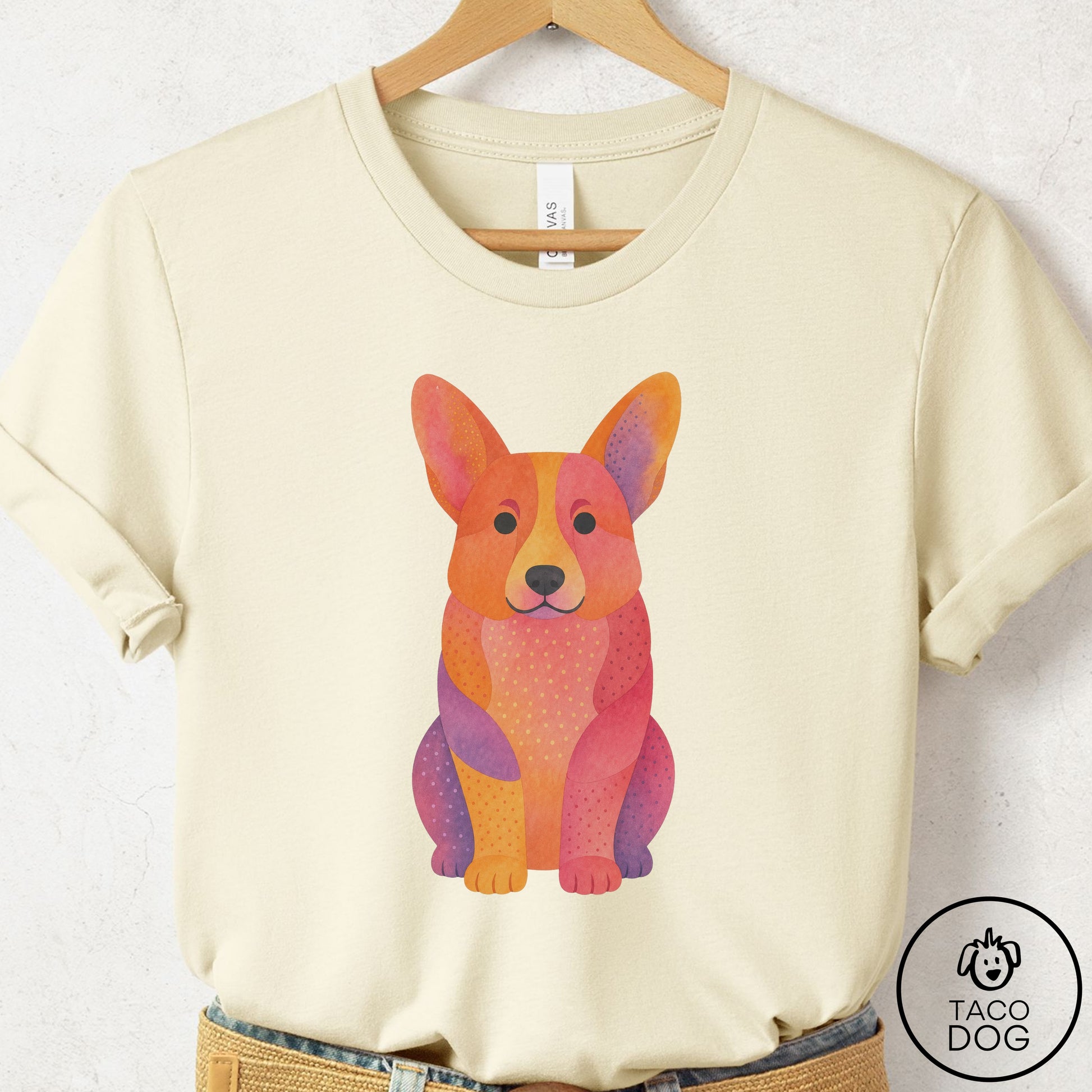 Corgi Gouache T-Shirt Natural Taco-Dog