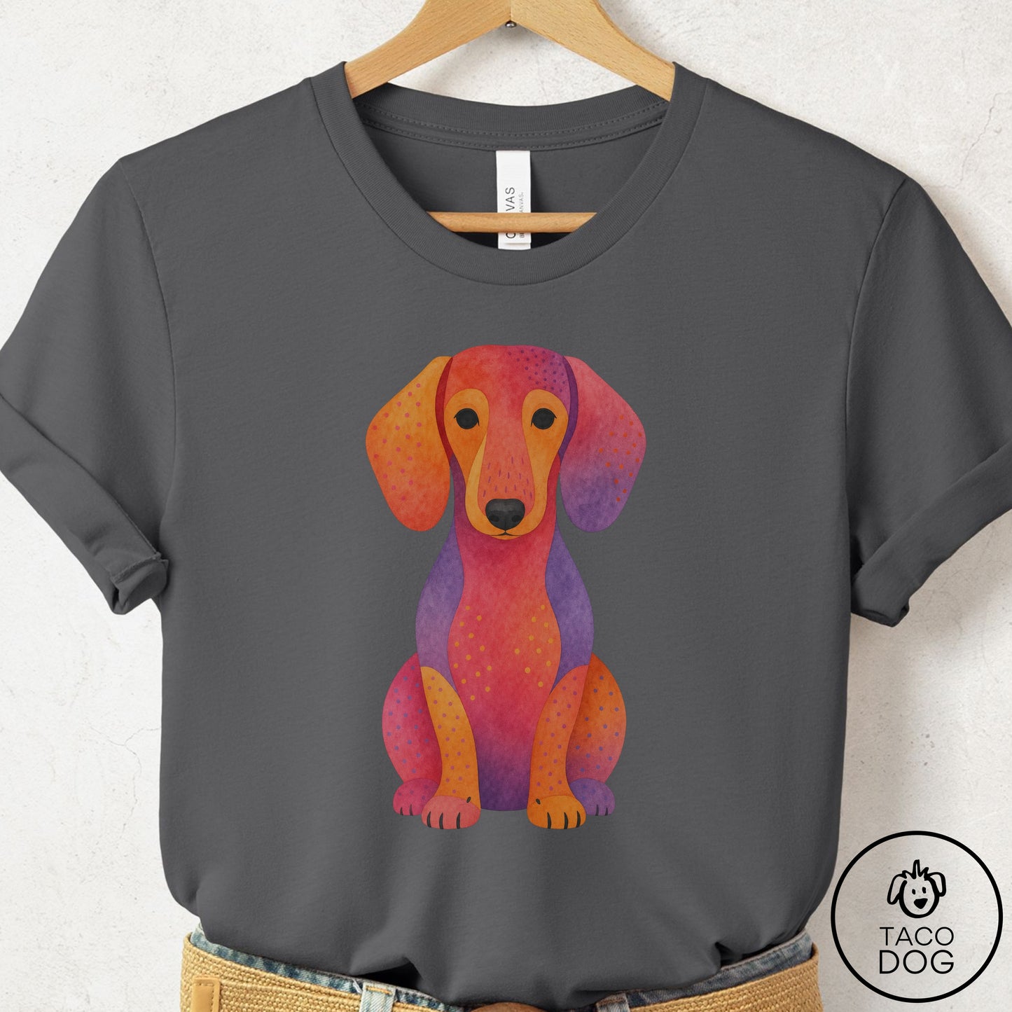 Dachshund Gouache T-Shirt Asphalt Taco-Dog
