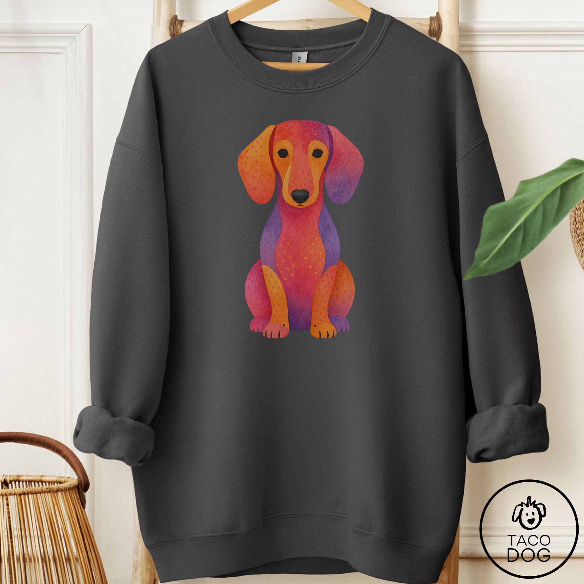 Dachshund Gouache Sweatshirt Charcoal Taco-Dog