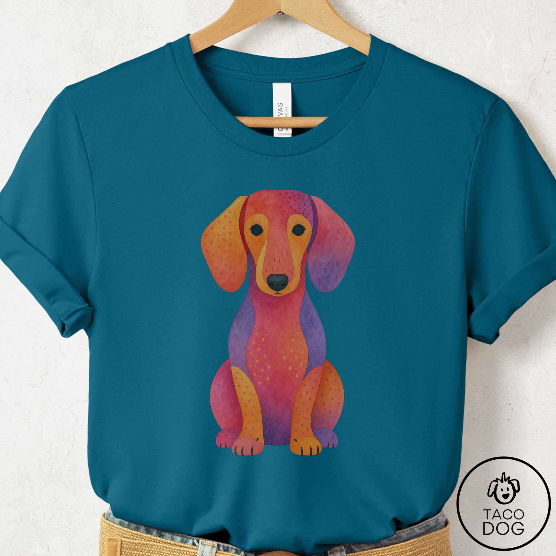 Dachshund Gouache T-Shirt Deep Teal Taco-Dog