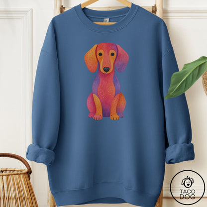 Dachshund Gouache Sweatshirt Indigo Blue Taco-Dog