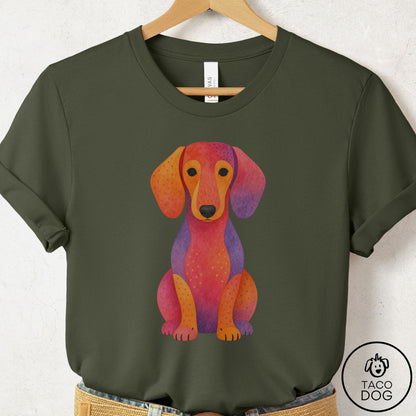 Dachshund Gouache T-Shirt Military Green Taco-Dog