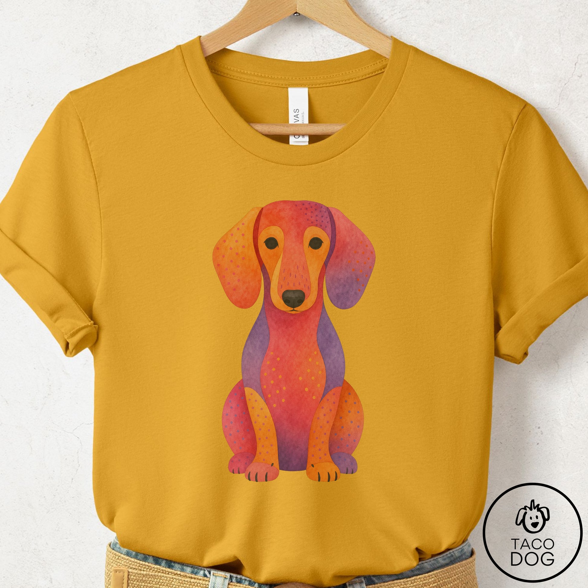 Dachshund Gouache T-Shirt Mustard Taco-Dog