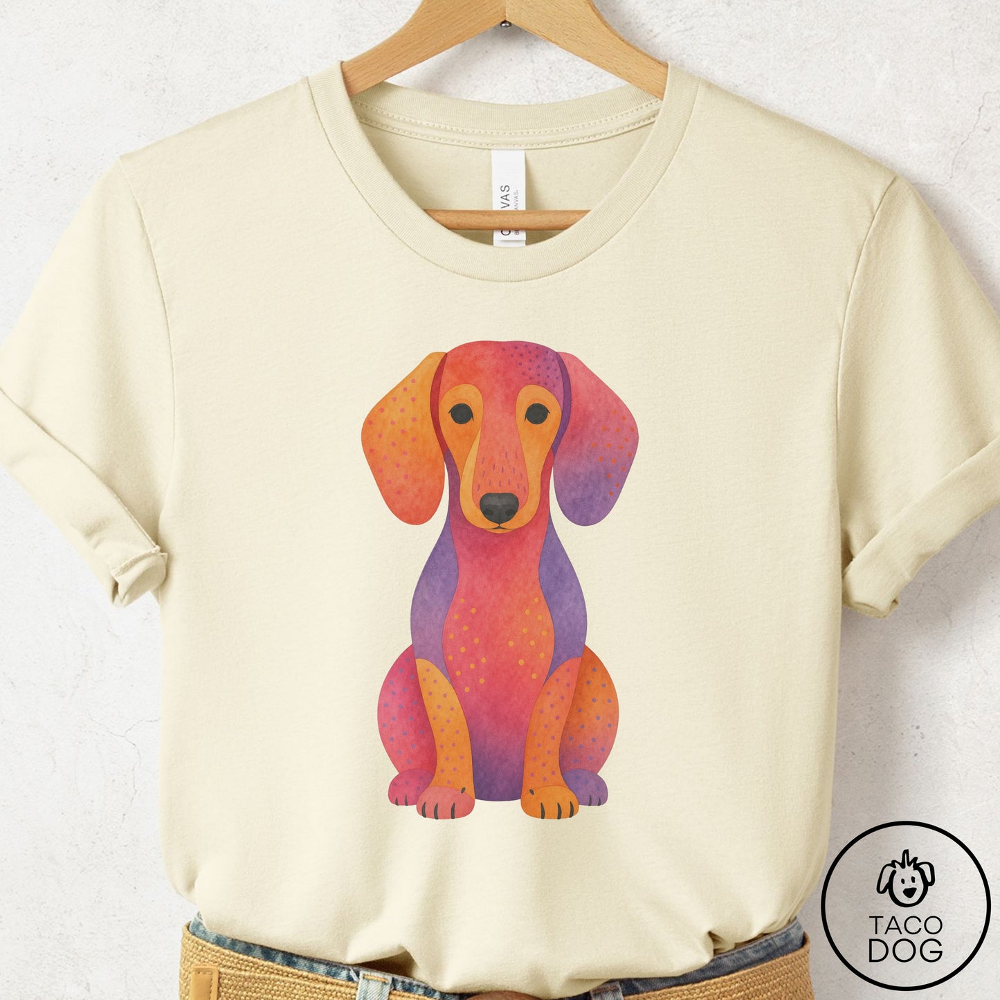 Dachshund Gouache T-Shirt Natural Taco-Dog