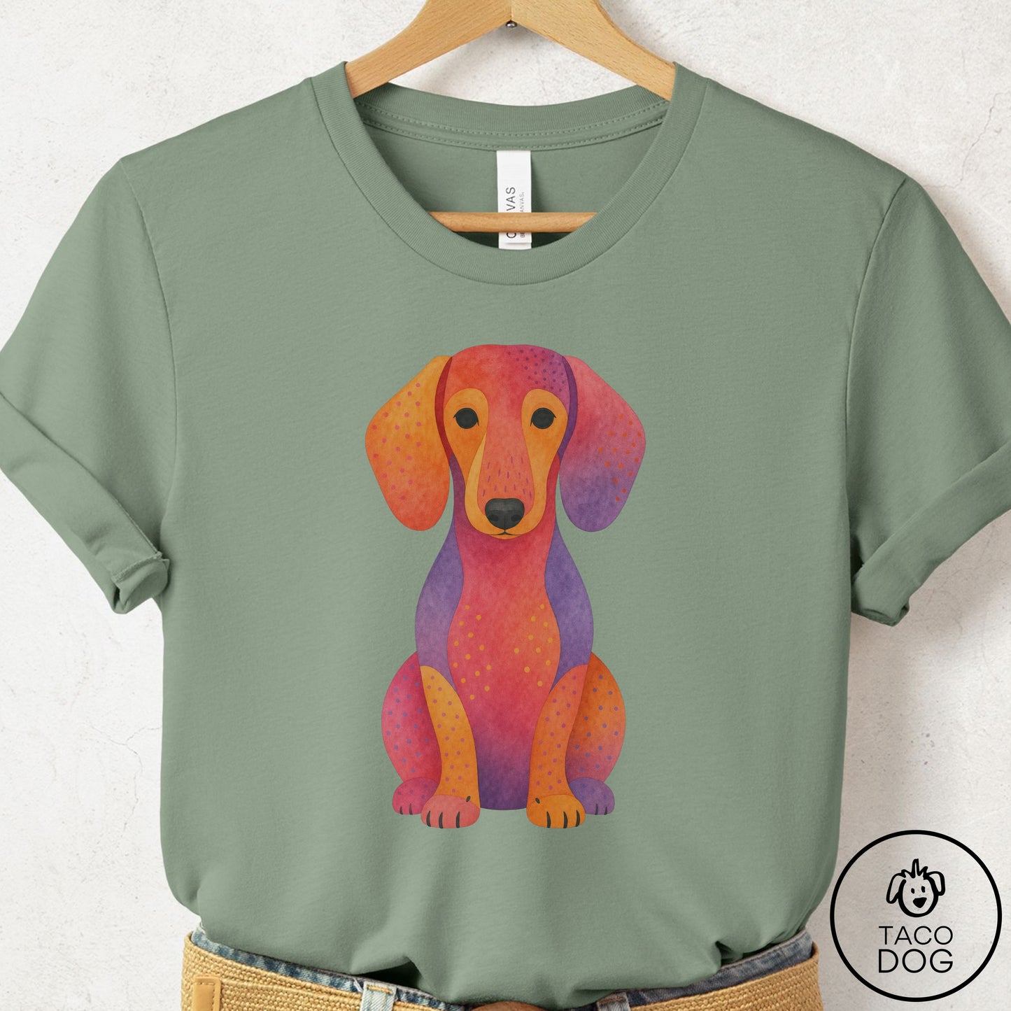 Dachshund Gouache T-Shirt Sage Taco-Dog