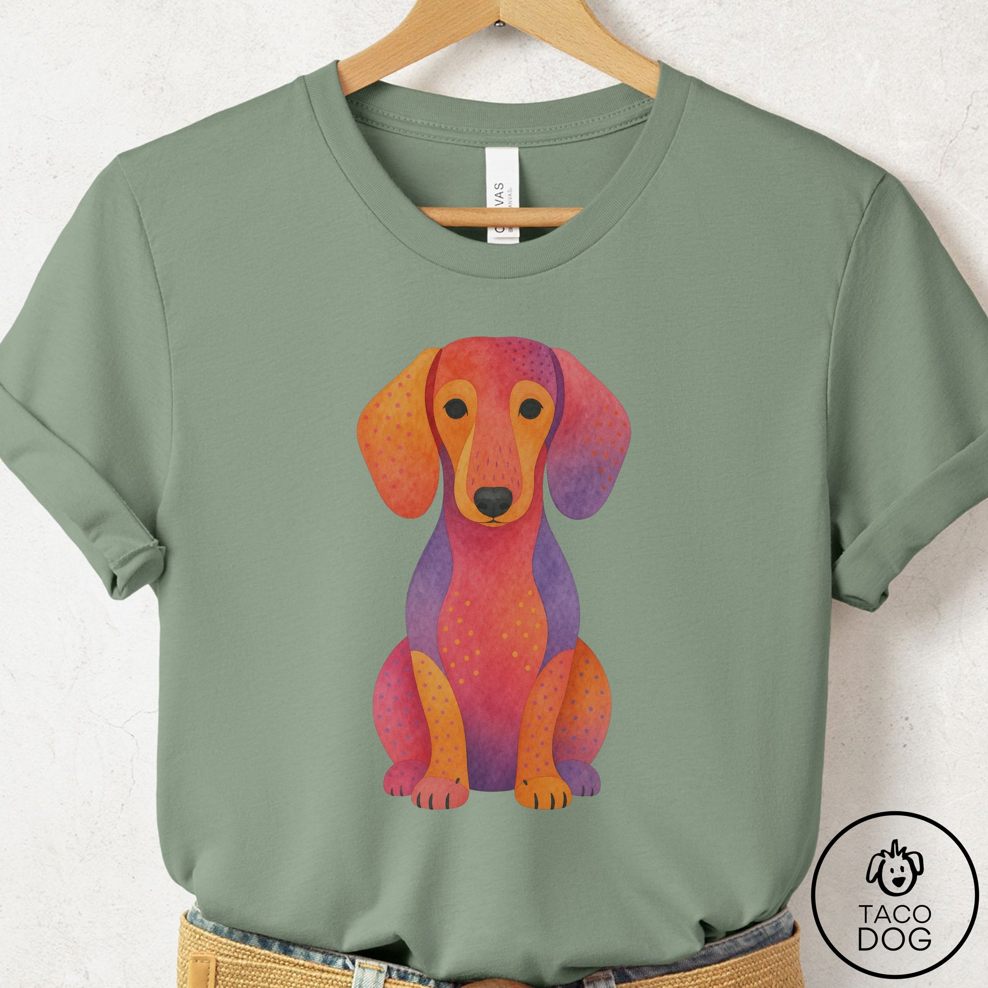 Dachshund Gouache T-Shirt Sage Taco-Dog