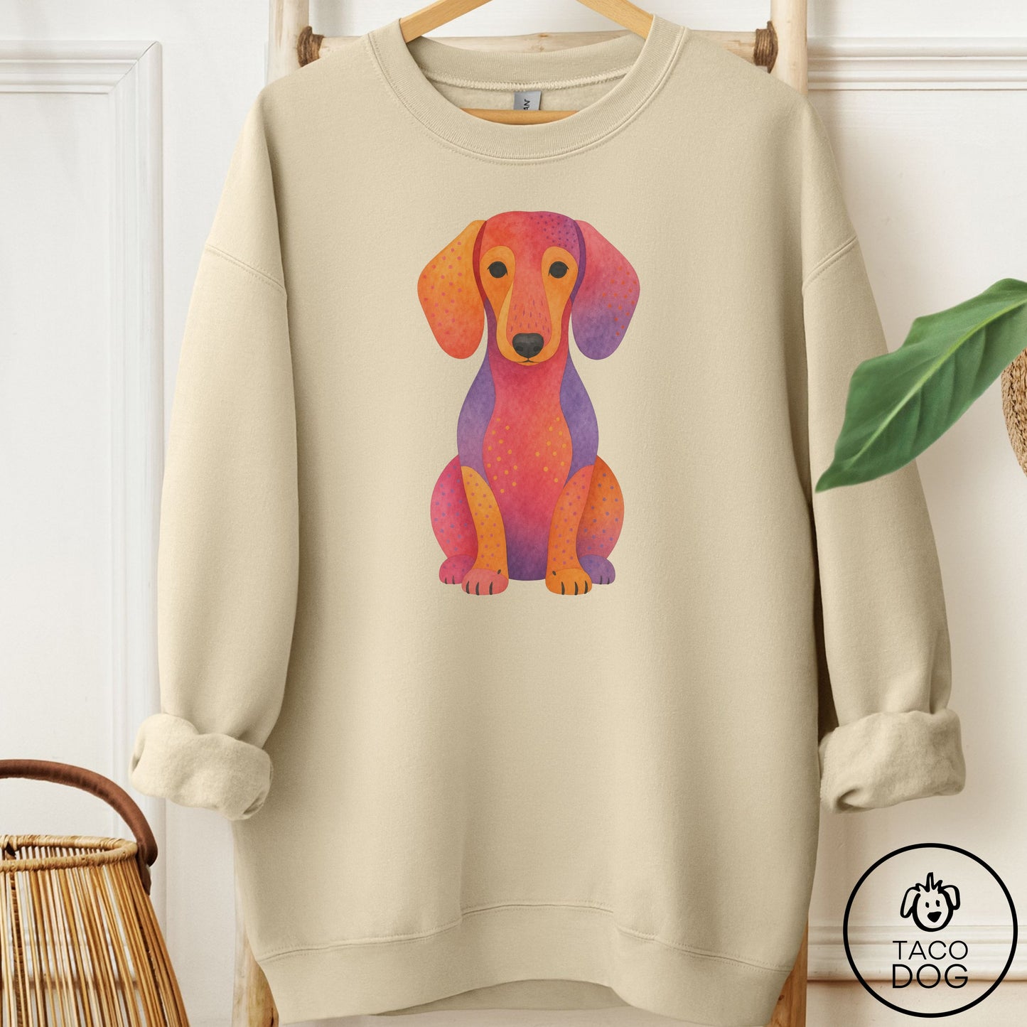 Dachshund Gouache Sweatshirt Sand Taco-Dog