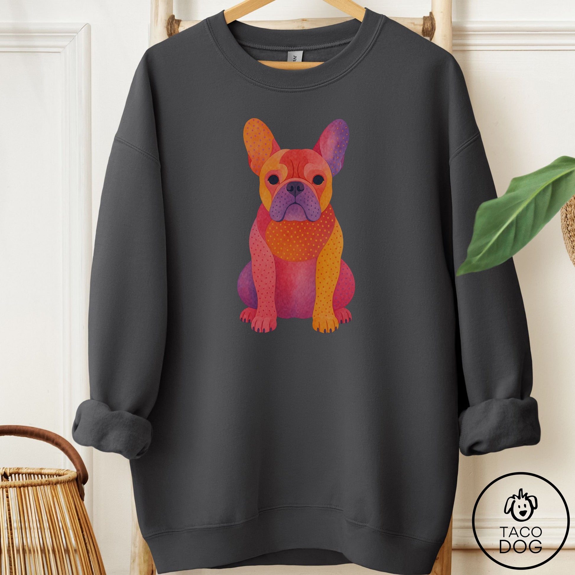 French Bulldog Frenchie Gouache Sweatshirt Charcoal Taco-Dog