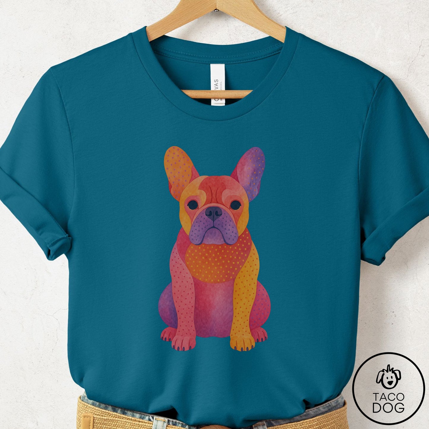 French Bulldog Frenchie Gouache T-Shirt Deep Teal Taco-Dog