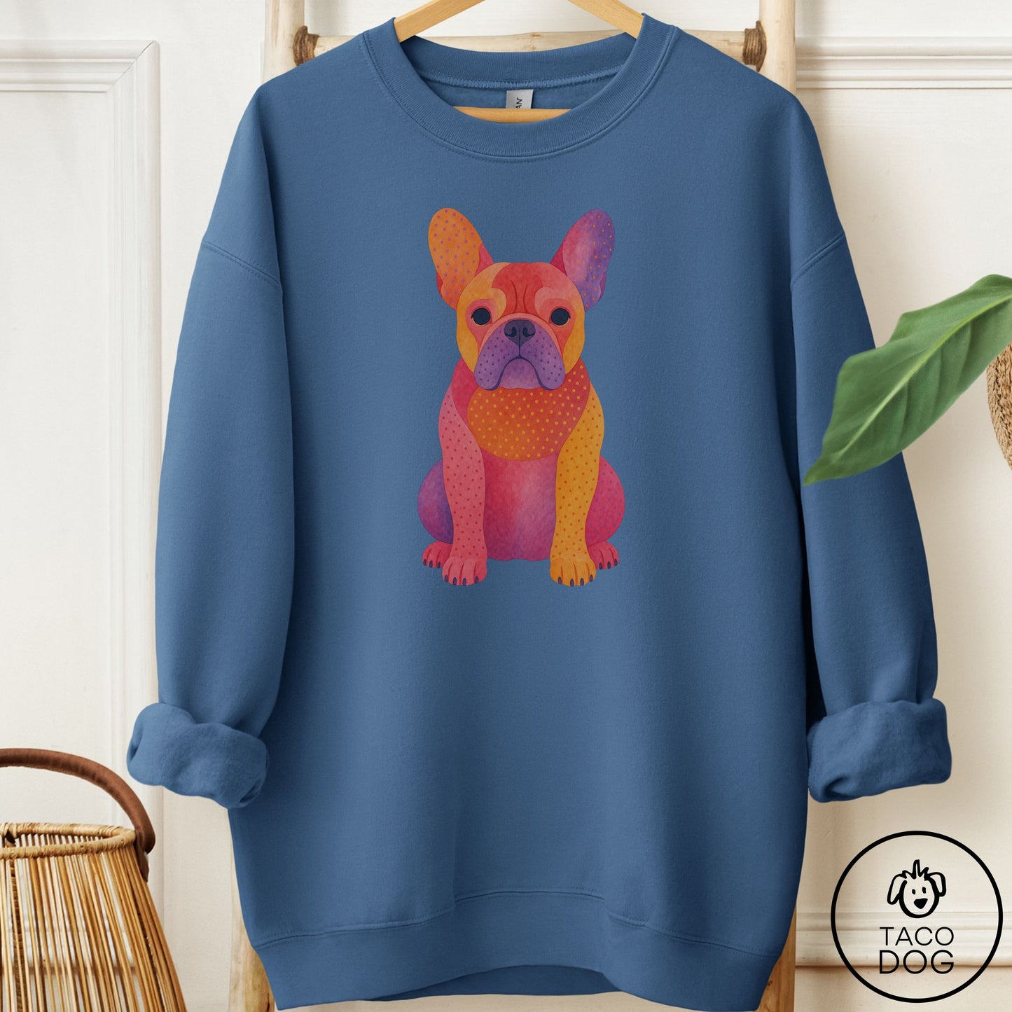 French Bulldog Frenchie Gouache Sweatshirt Indigo Blue Taco-Dog