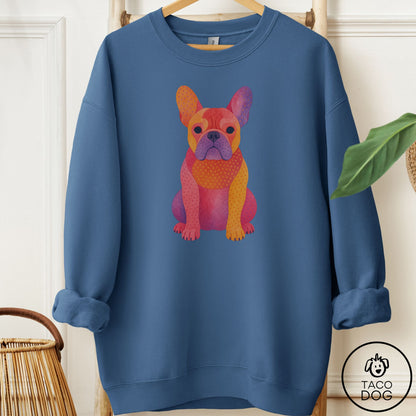 French Bulldog Frenchie Gouache Sweatshirt Indigo Blue Taco-Dog