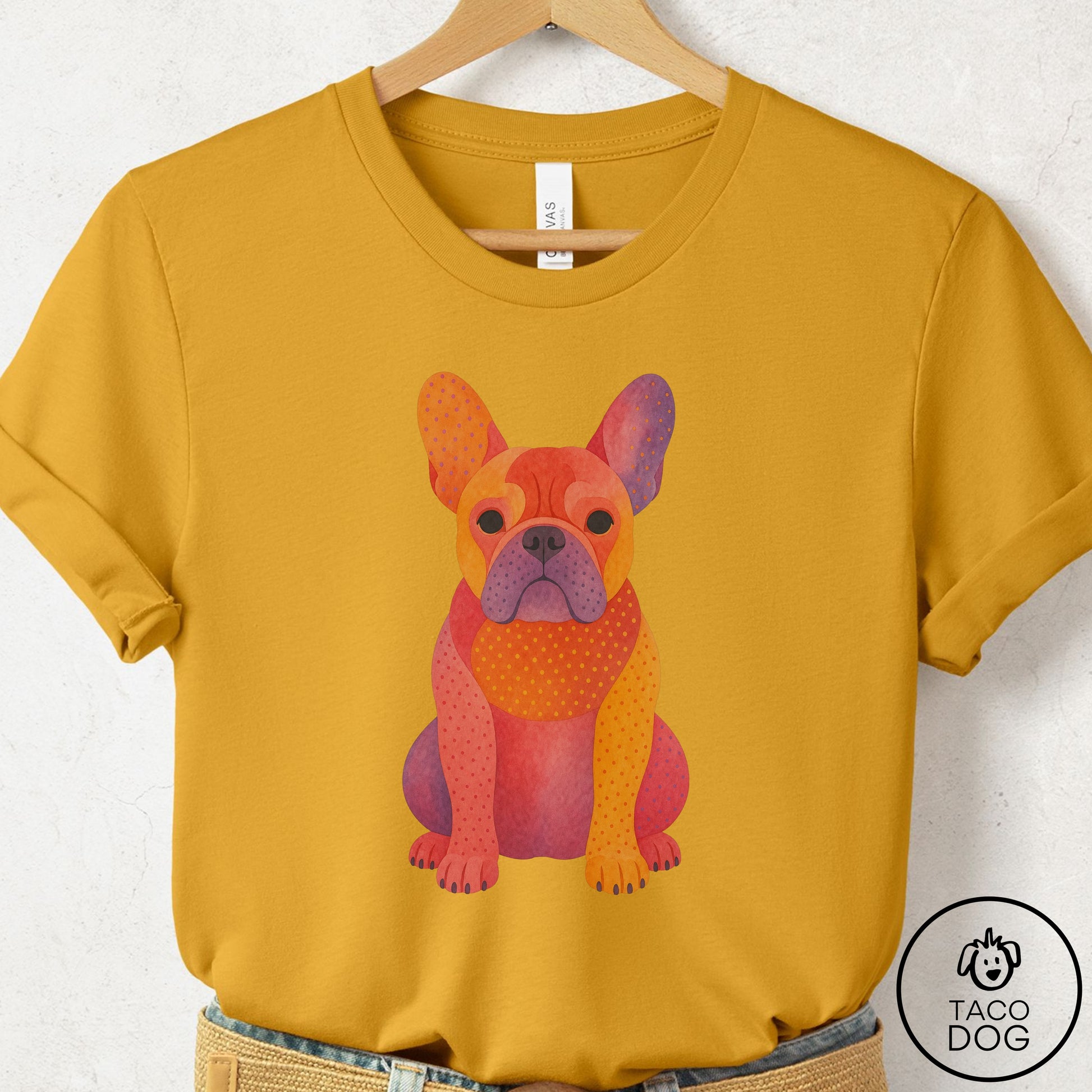 French Bulldog Frenchie Gouache T-Shirt Mustard Taco-Dog
