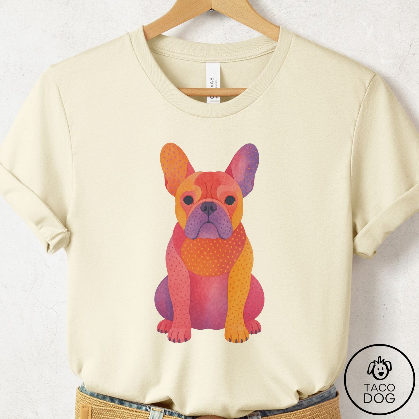 French Bulldog Frenchie Gouache T-Shirt Natural Taco-Dog