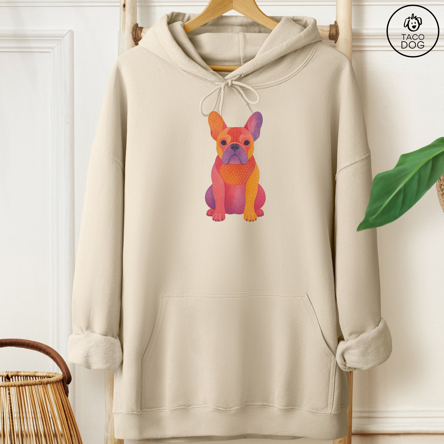 French Bulldog Frenchie Gouache Hoodie Sand Taco-Dog