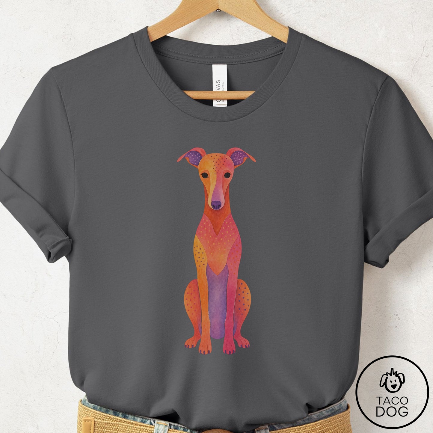 Italian Greyhound Whippet Gouache T-Shirt Asphalt Taco-Dog