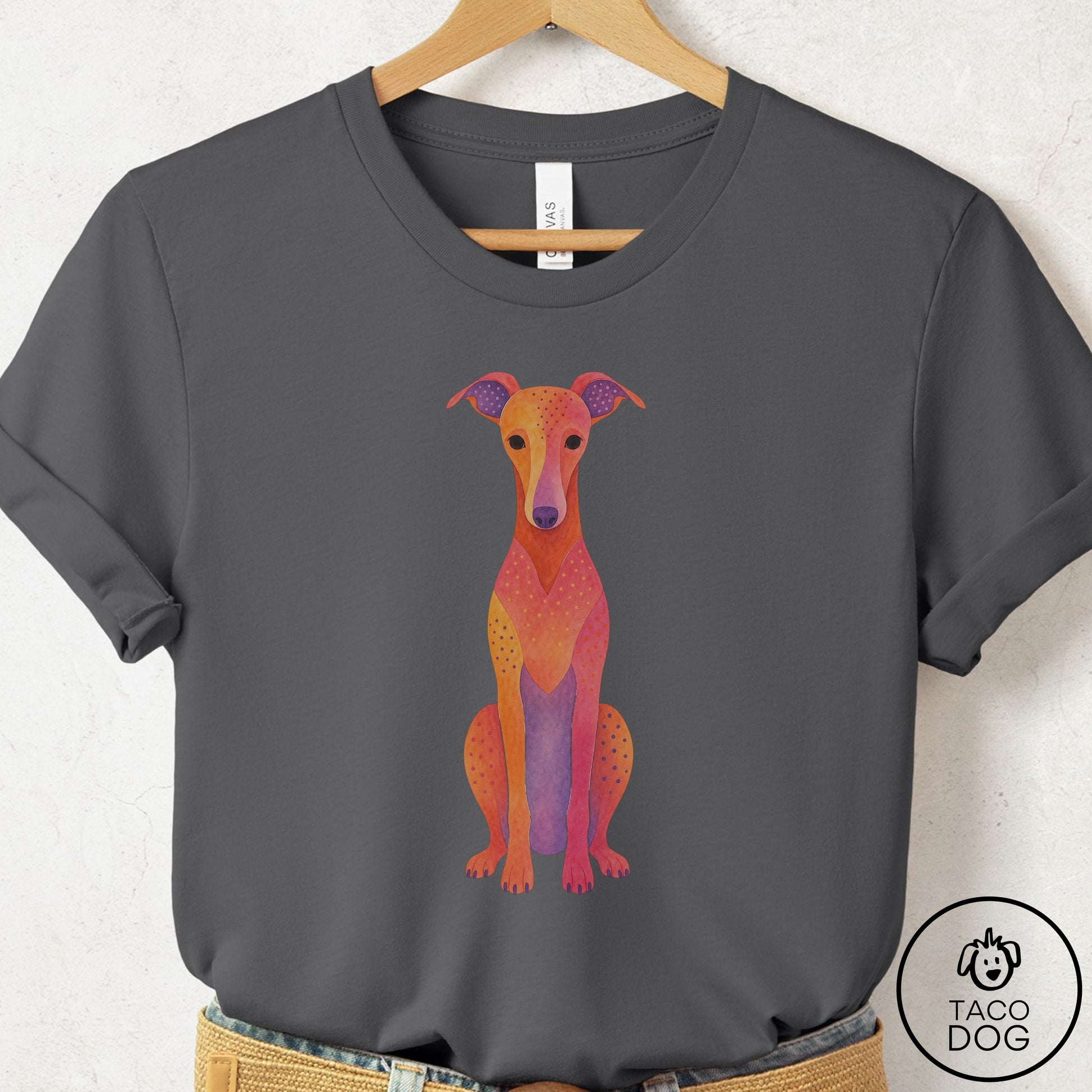 Italian Greyhound Whippet Gouache T-Shirt Asphalt Taco-Dog