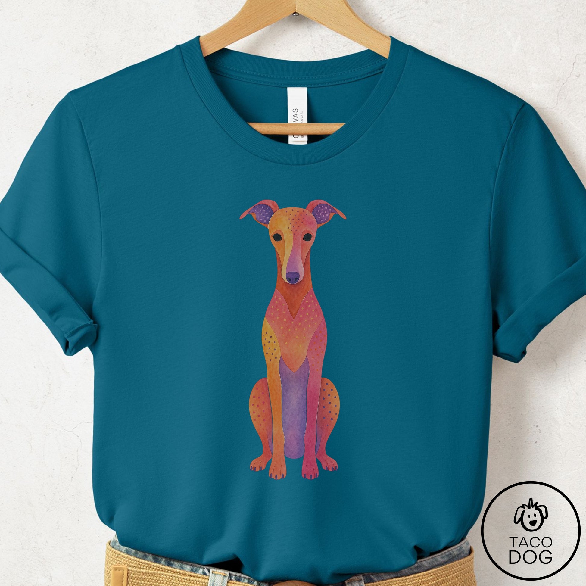 Italian Greyhound Whippet Gouache T-Shirt Deep Teal Taco-Dog