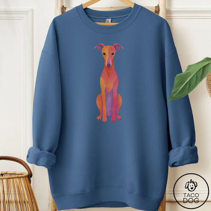 Italian Greyhound Whippet Gouache Sweatshirt Indigo Blue Taco-Dog