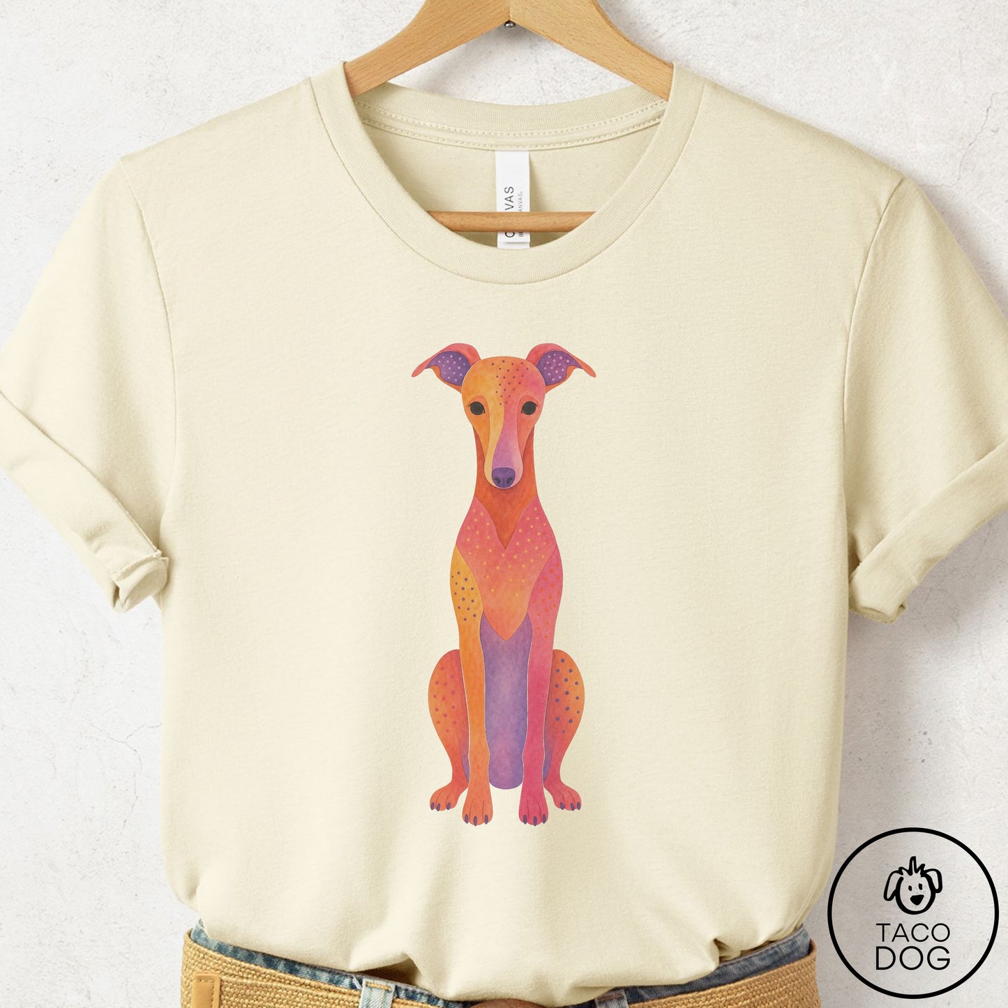 Italian Greyhound Whippet Gouache T-Shirt Natural Taco-Dog