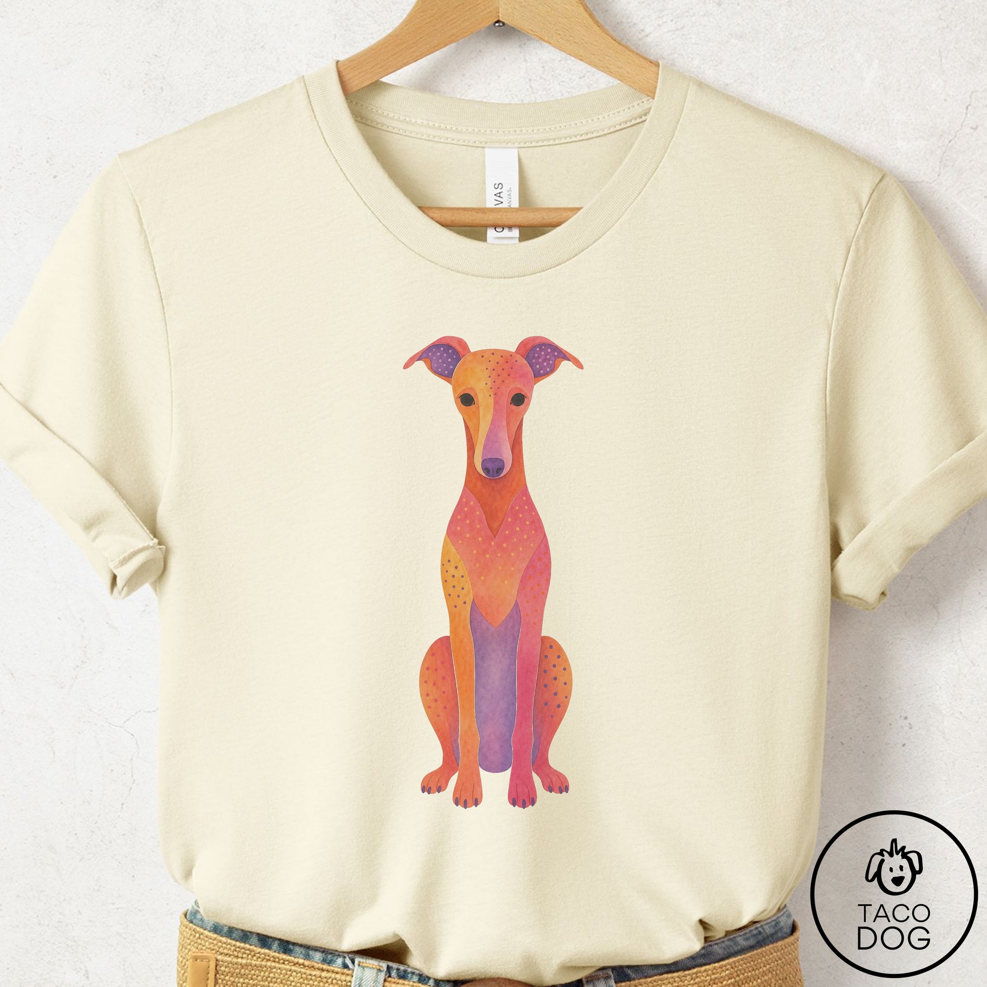 Italian Greyhound Whippet Gouache T-Shirt Natural Taco-Dog
