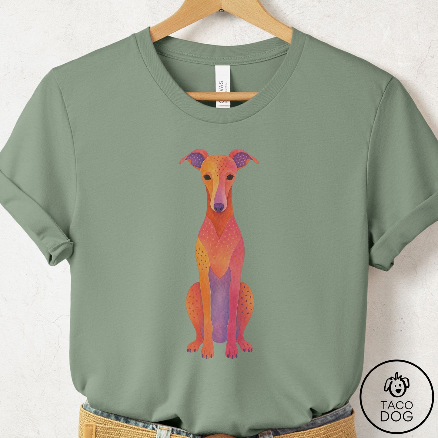Italian Greyhound Whippet Gouache T-Shirt Sage Taco-Dog