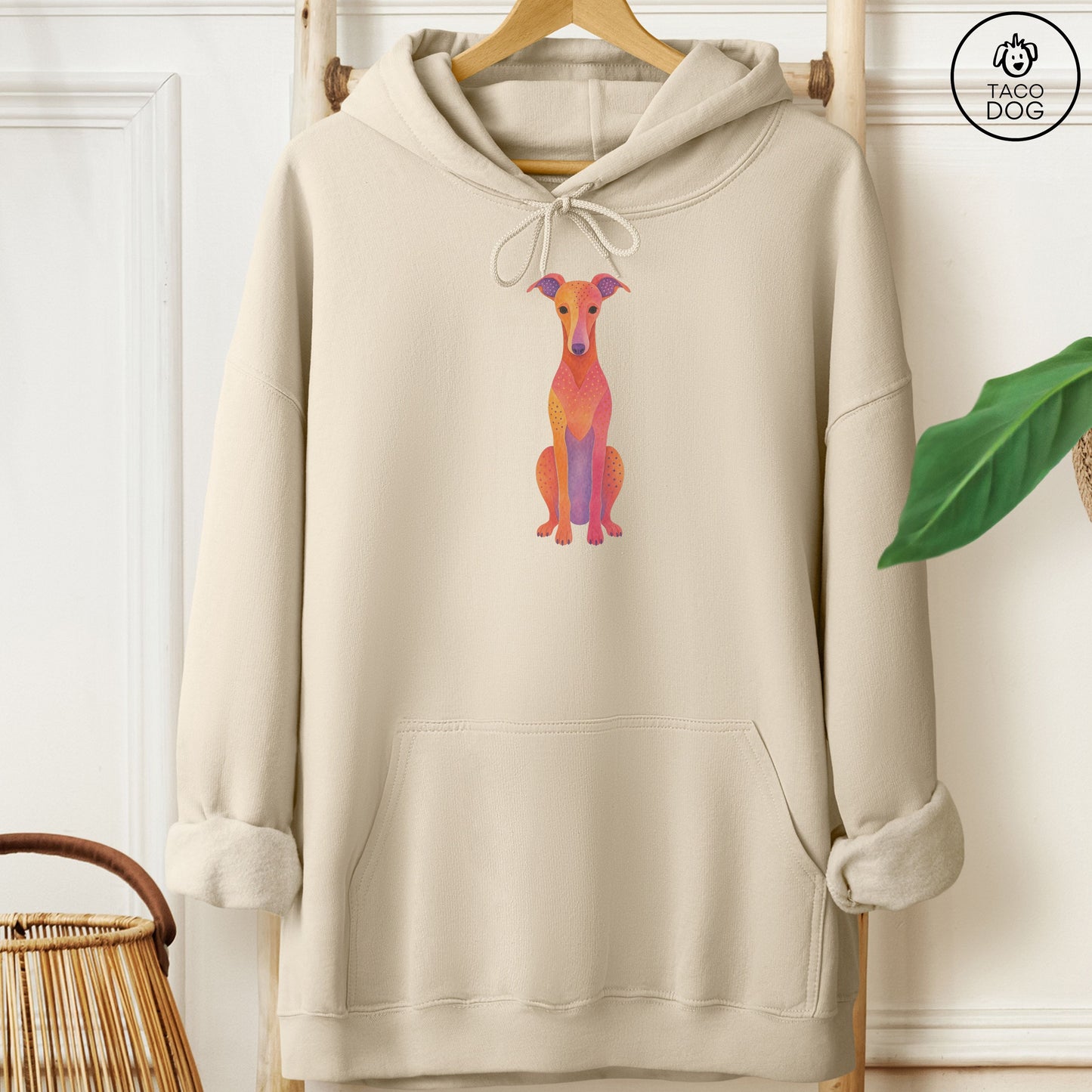 Italian Greyhound Whippet Gouache Hoodie Sand Taco-Dog