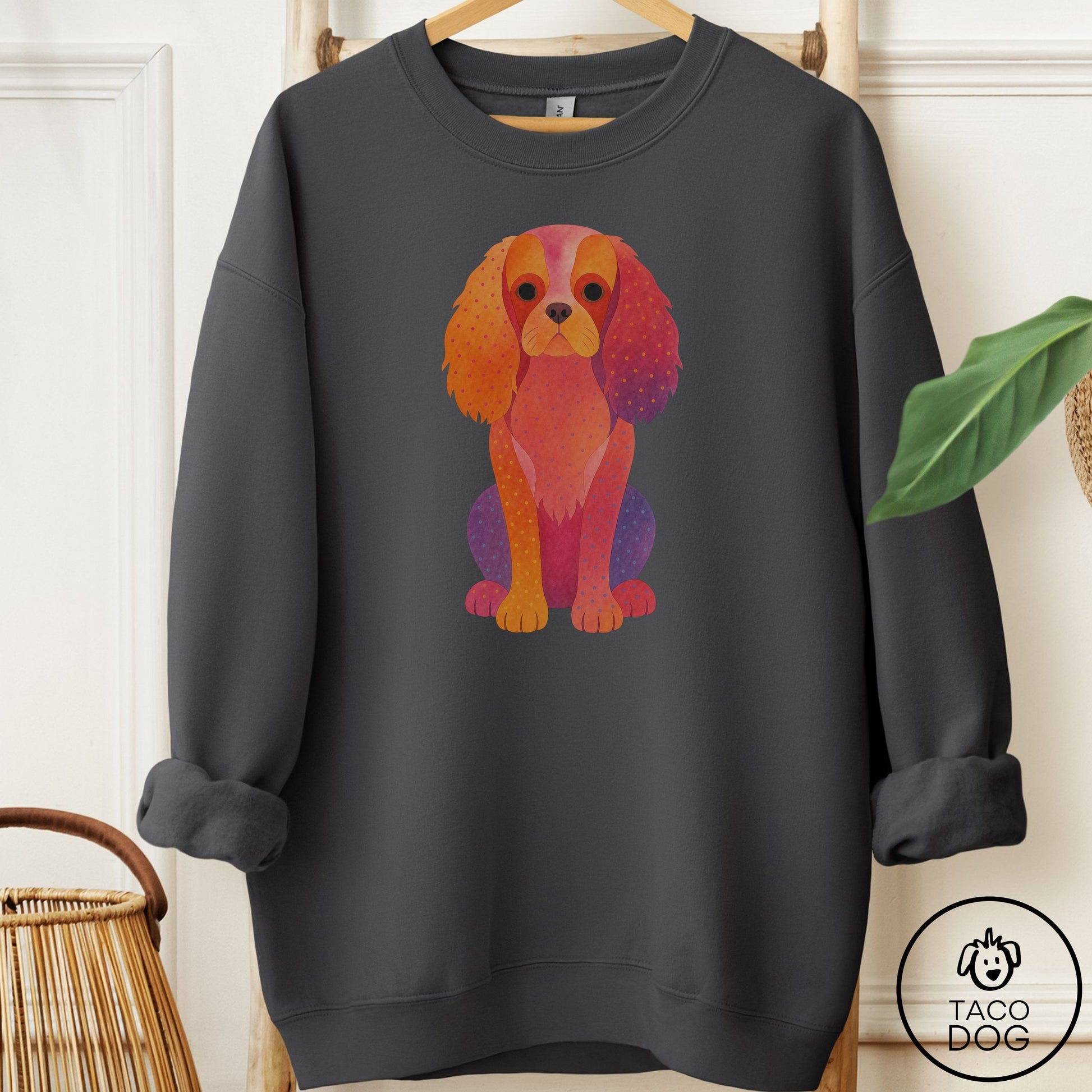 Cavalier King Charles Spaniel Gouache Sweatshirt Charcoal Taco-Dog