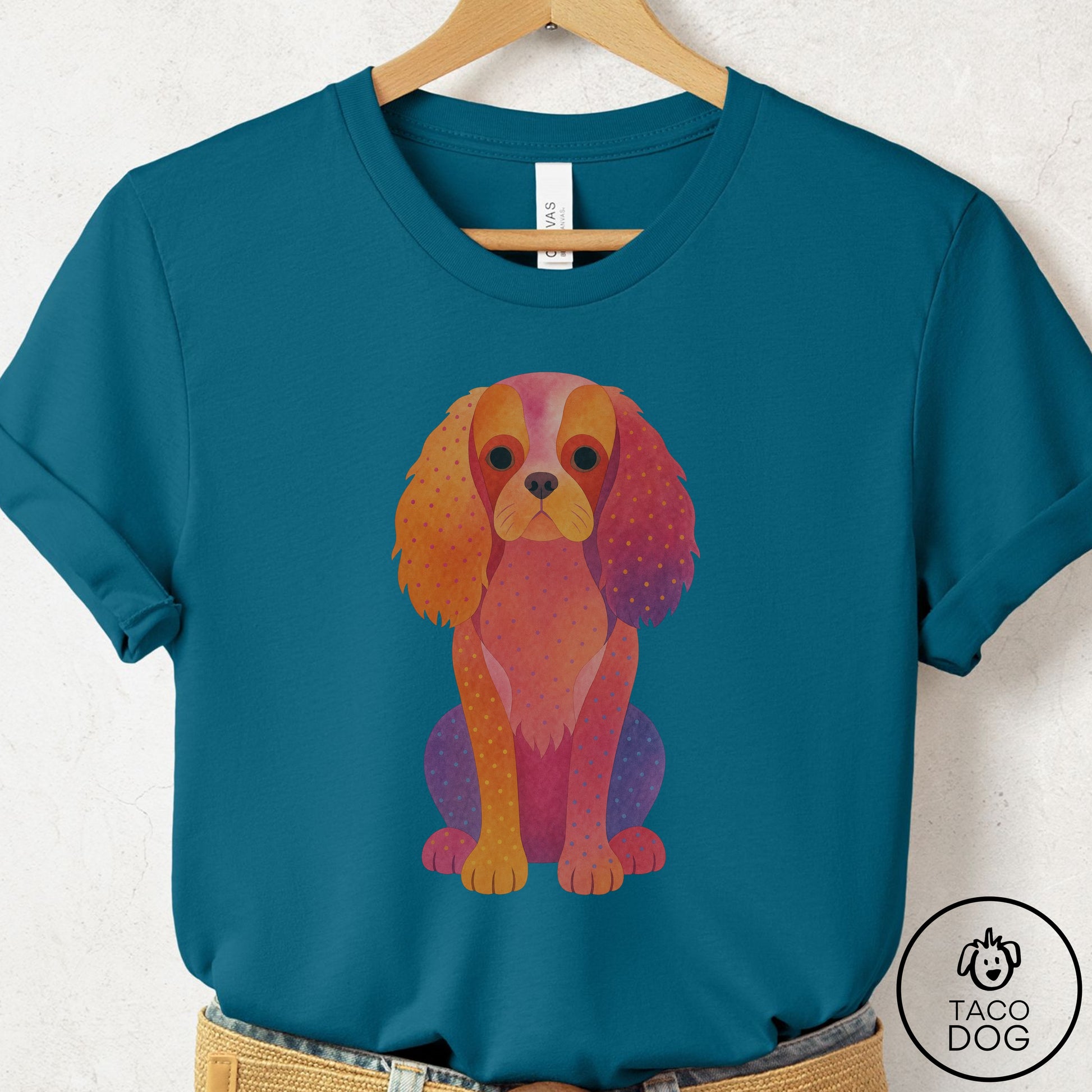Cavalier King Charles Spaniel Gouache T-Shirt Deep Teal Taco-Dog