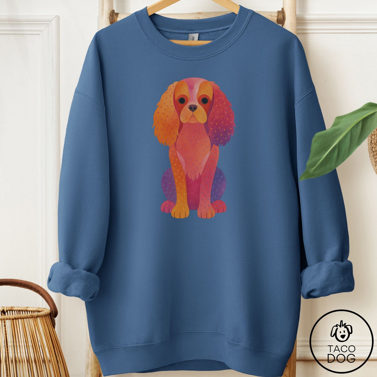 Cavalier King Charles Spaniel Gouache Sweatshirt Indigo Blue Taco-Dog