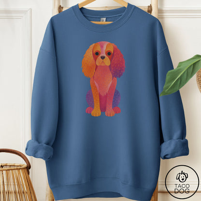 Cavalier King Charles Spaniel Gouache Sweatshirt Indigo Blue Taco-Dog