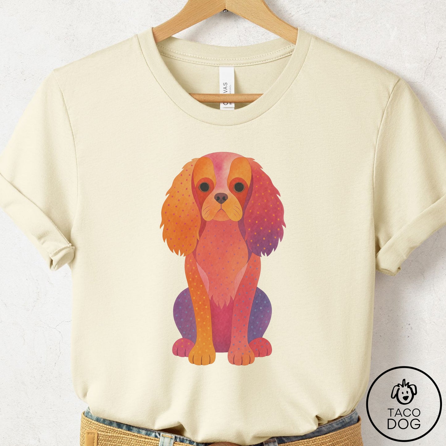 Cavalier King Charles Spaniel Gouache T-Shirt Natural Taco-Dog