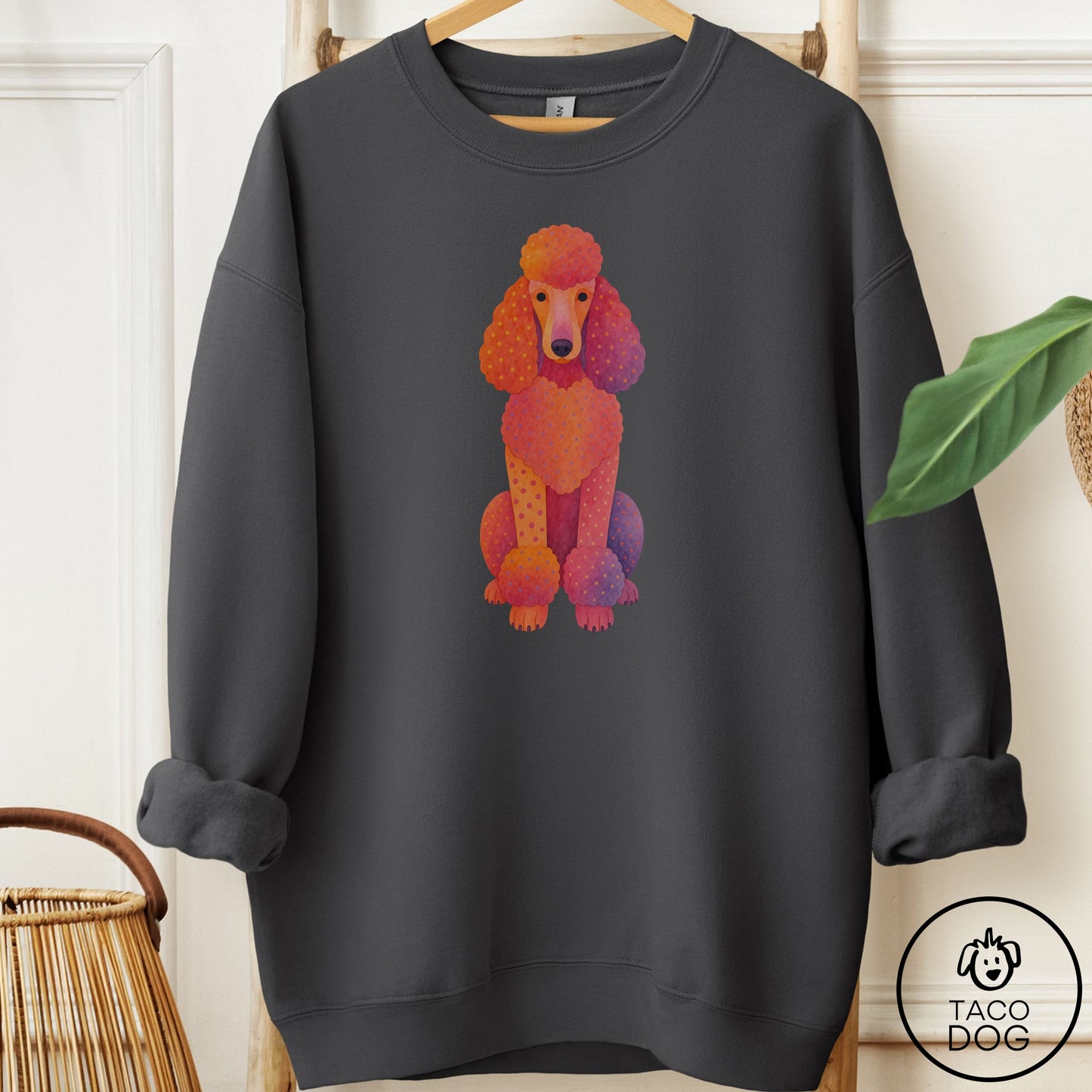 Poodle Gouache Sweatshirt Charcoal Taco-Dog