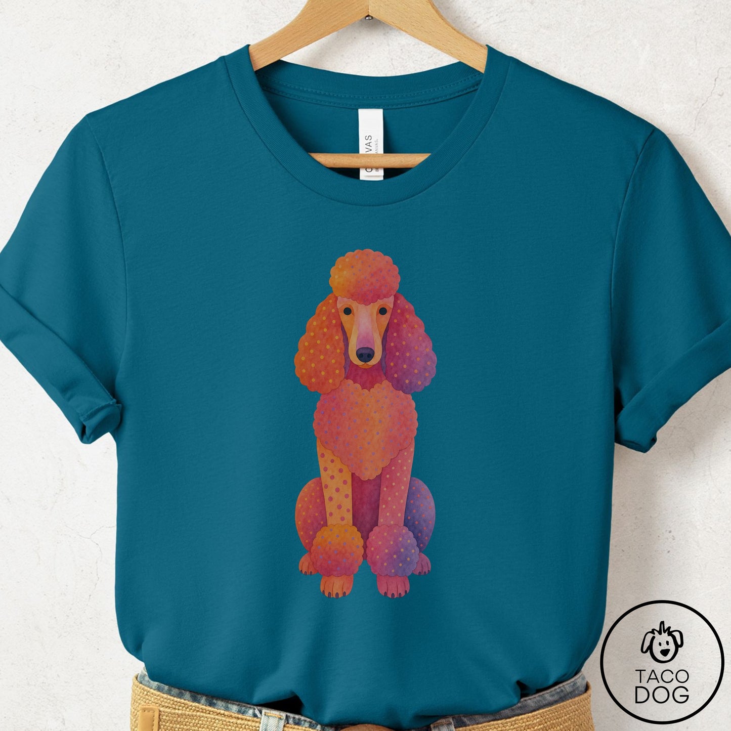Poodle Gouache T-Shirt Deep Teal Taco-Dog
