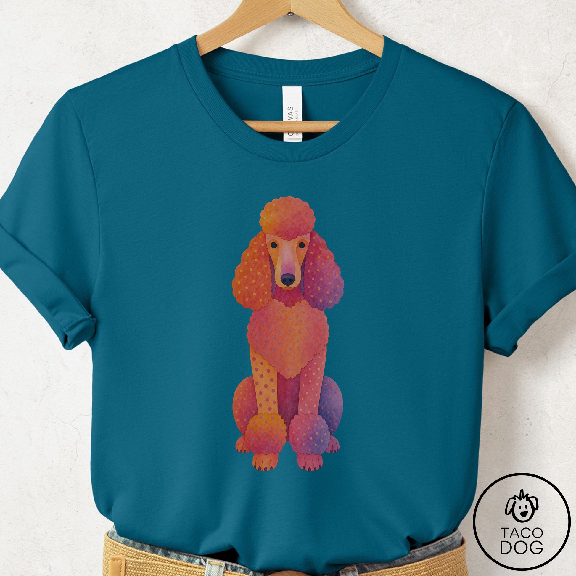 Poodle Gouache T-Shirt Deep Teal Taco-Dog