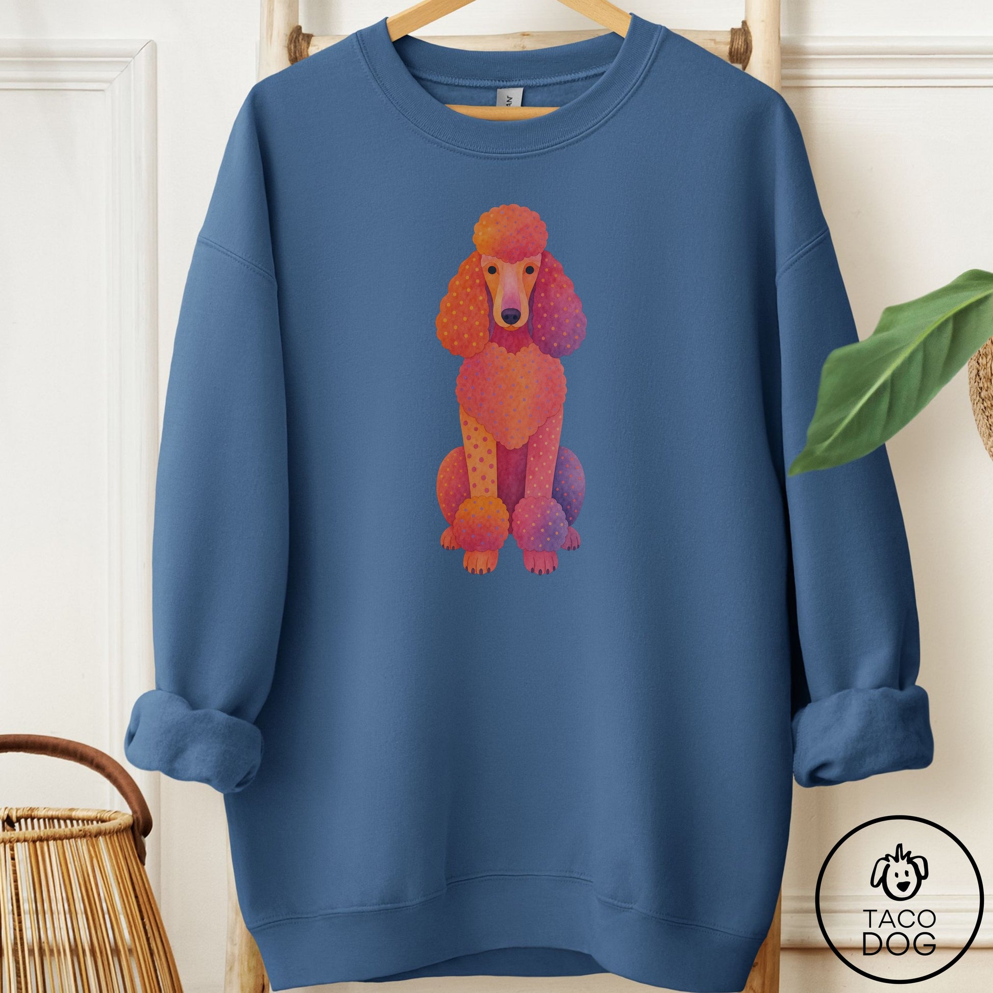 Poodle Gouache Sweatshirt Indigo Blue Taco-Dog