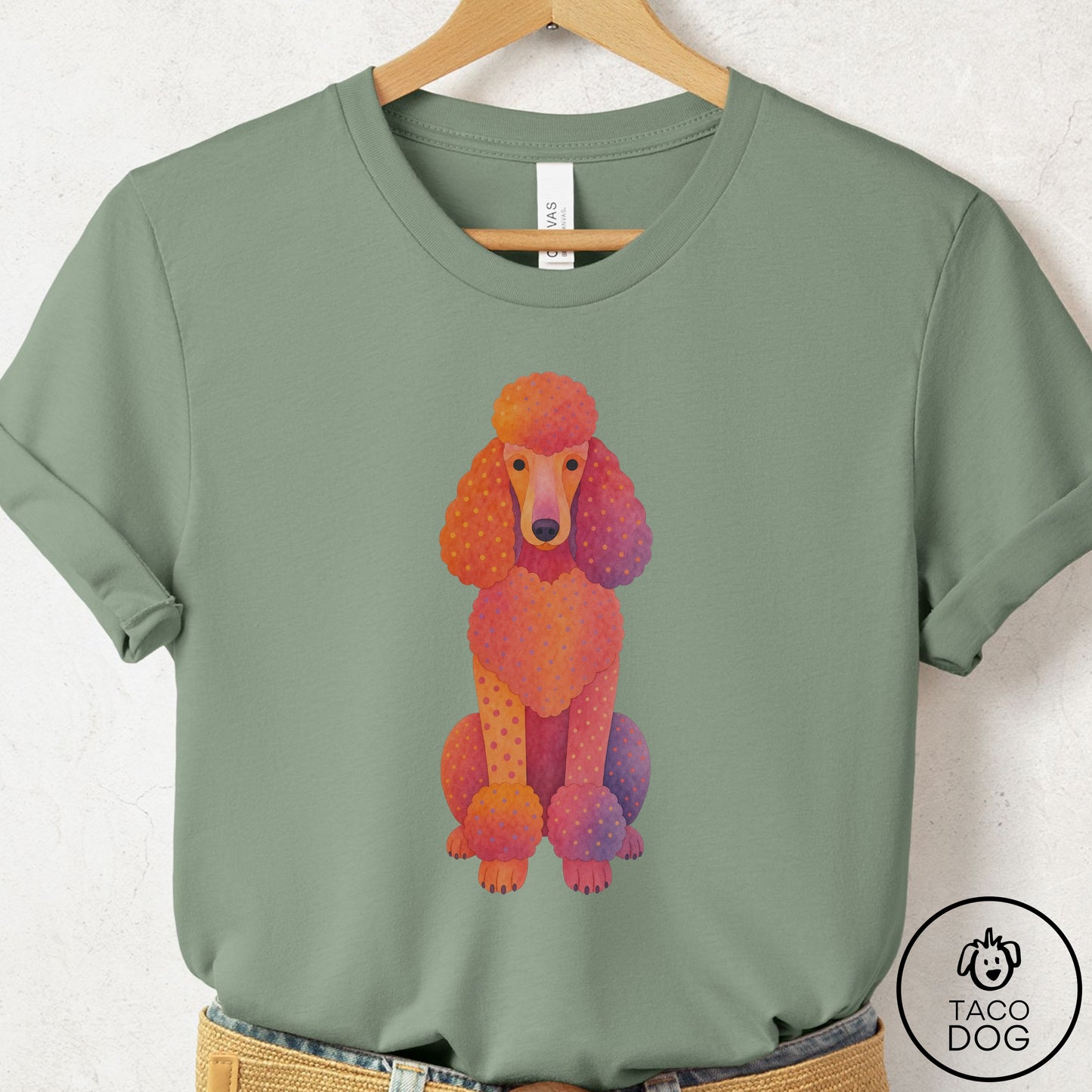 Poodle Gouache T-Shirt Sage Taco-Dog