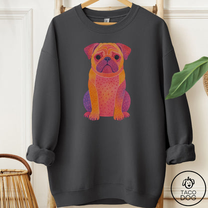 Pug Gouache Sweatshirt Charcoal Taco-Dog